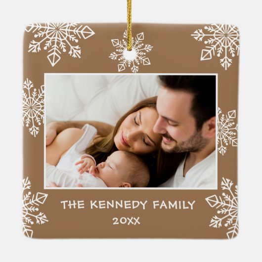 Elegant Snowflakes 2 Foto Baby Eerste Kerstdag Keramisch Ornament (Achterkant)