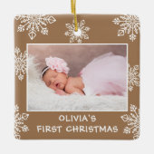Elegant Snowflakes 2 Foto Baby Eerste Kerstdag Keramisch Ornament (Voorkant)