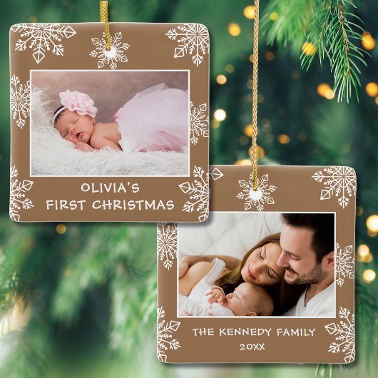 Elegant Snowflakes 2 Foto Baby Eerste Kerstdag Keramisch Ornament