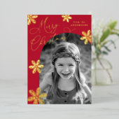 Elegant Snowflakes 2 Foto Red en Gold Folie Feestdagenkaart (Staand Voorkant)