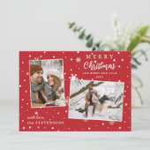 Elegant Snowflakes 2 Photo Red Merry Christmas  Feestdagenkaart (Staand voorkant)