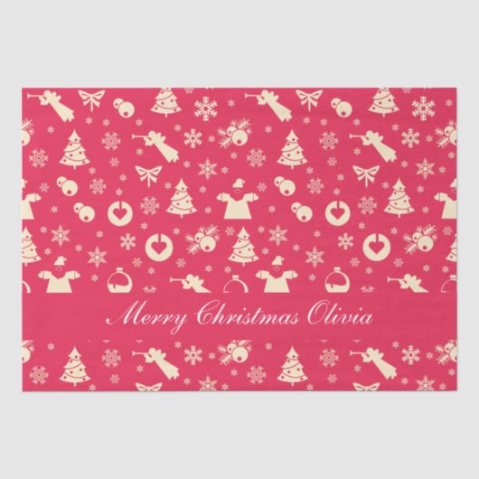 Elegant Snowflakes Angels & Santa | Rood kerstfees Tissuepapier (Voorkant)