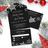 Elegant Snowflakes Black & White Winter Wedding All In One Uitnodiging