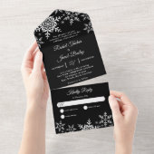 Elegant Snowflakes Black & White Winter Wedding All In One Uitnodiging (Afscheurbaar)