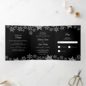 Elegant Snowflakes Black & White Winter Wedding Drieluik Uitnodiging (Binnen)