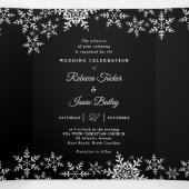 Elegant Snowflakes Black & White Winter Wedding Drieluik Uitnodiging (Binnenkant midden)