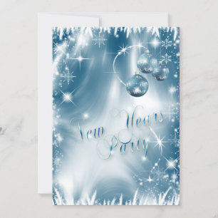 Elegant Snowflakes Blue Frost New Year Party Kaart