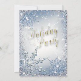 Elegant Snowflakes Blue Ice Holiday Party Uitnodig Kaart