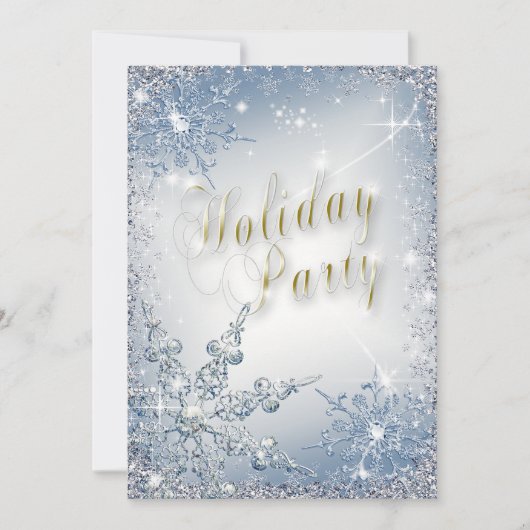 Elegant Snowflakes Blue Ice Holiday Party Uitnodig Kaart (Voorkant)