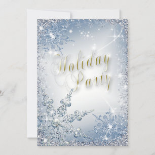 Elegant Snowflakes Blue Ice Holiday Party Uitnodig Kaart