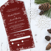 Elegant Snowflakes Border Red Kerstbruiloft All In One Uitnodiging
