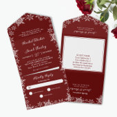 Elegant Snowflakes Border Red Kerstbruiloft All In One Uitnodiging