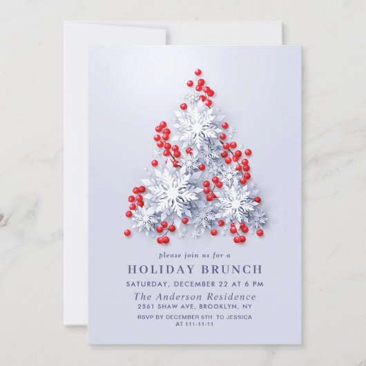 Elegant Snowflakes CHRISTMAS HOLIDAY BRUNCH Kaart (Voorkant)