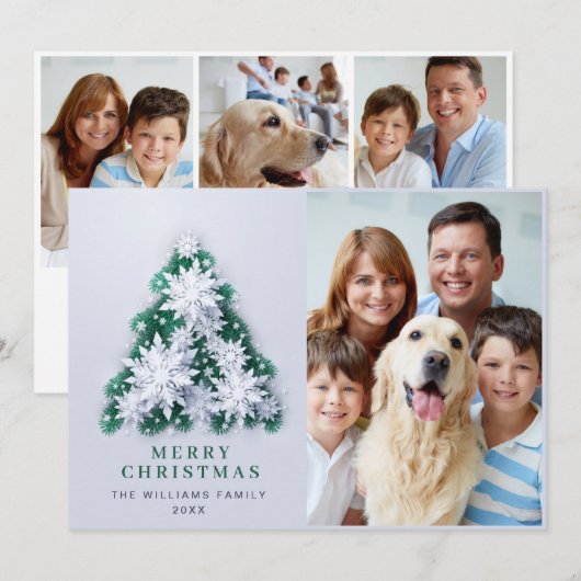 Elegant Snowflakes Christmas Tree Greeting 4 PHOTO Feestdagenkaart (Voorkant / Achterkant)