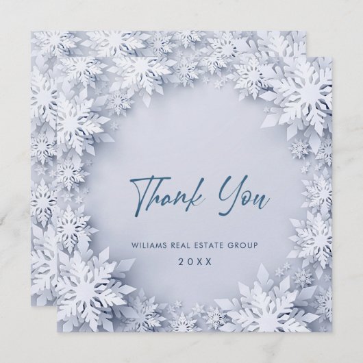 Elegant Snowflakes Corporate Kerstfeestdag Bedankkaart (Voorkant / Achterkant)