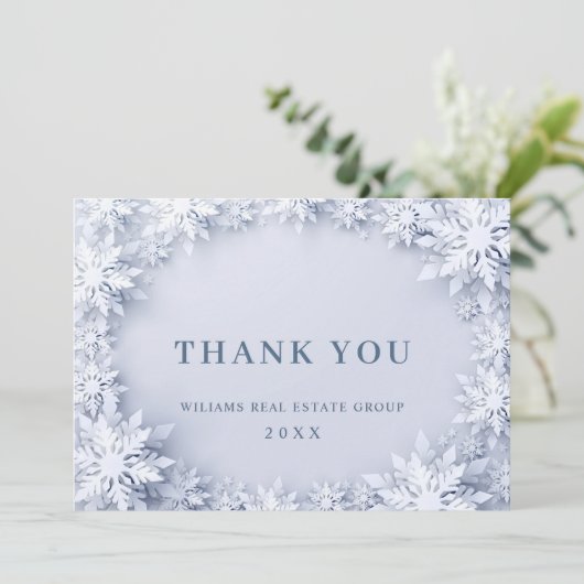 Elegant Snowflakes Corporate Kerstfeestdag Bedankkaart (Staand voorkant)