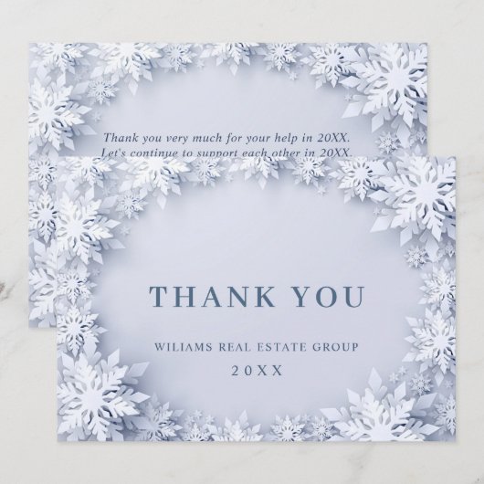 Elegant Snowflakes Corporate Kerstfeestdag Bedankkaart (Voorkant / Achterkant)