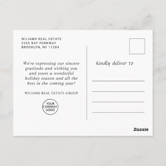 Elegant Snowflakes Corporate Kerstfeestdag Briefkaart (Achterkant)