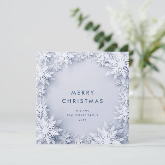 Elegant Snowflakes Corporate Kerstgroet Feestdagenkaart (Staand voorkant)