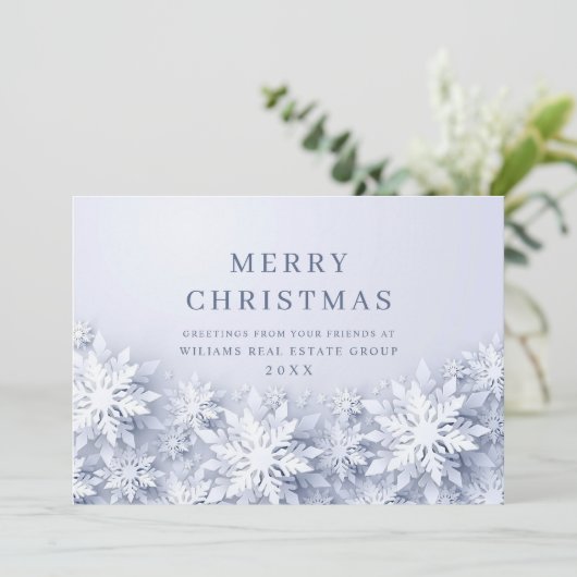Elegant Snowflakes Corporate Kerstgroet Feestdagenkaart (Staand voorkant)