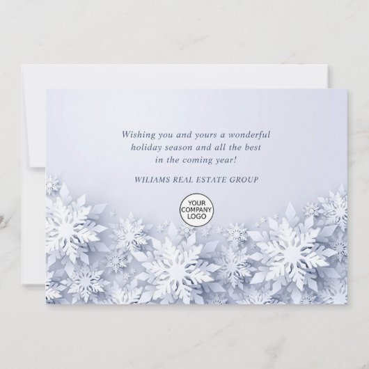 Elegant Snowflakes Corporate Kerstgroet Feestdagenkaart (Achterkant)