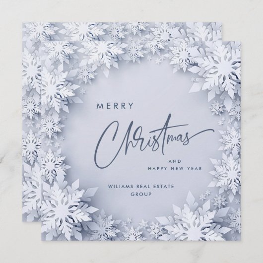 Elegant Snowflakes Corporate Kerstgroet Feestdagenkaart (Voorkant / Achterkant)