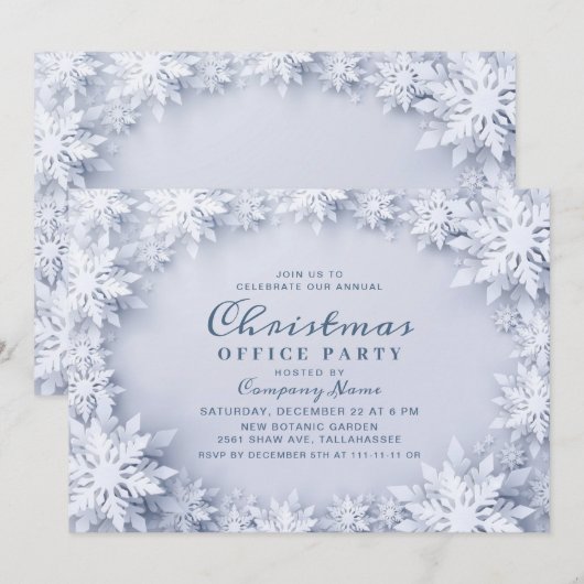 Elegant Snowflakes Corporate Kerstparty Kaart (Voorkant / Achterkant)