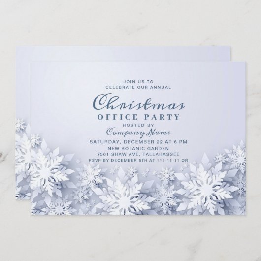 Elegant Snowflakes Corporate Kerstparty Kaart (Voorkant / Achterkant)