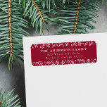 Elegant Snowflakes Cranberry Return Address Etiket<br><div class="desc">Elegant holiday address labels featuring a top and bottom border of white snowflakes and pine branches on a cranberry background. Personalize the labels by adding your name and return address in classic white lettering. The snowflake address labels are perfect to use with your holiday cards, holiday party invites, and everyday...</div>