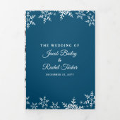 Elegant Snowflakes Dark Blue Navy Winter Weddensch Drieluik Uitnodiging (Cover)