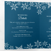Elegant Snowflakes Dark Blue Navy Winter Weddensch Drieluik Uitnodiging (Binnenzijde eerst)