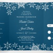 Elegant Snowflakes Dark Blue Navy Winter Weddensch Drieluik Uitnodiging (Binnenkant midden)