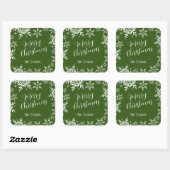 Elegant Snowflakes Dark Green Merry kerstcadeau Vierkante Sticker (Vel)