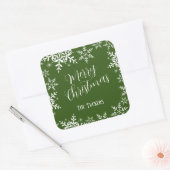 Elegant Snowflakes Dark Green Merry kerstcadeau Vierkante Sticker (Envelop)