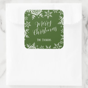 Elegant Snowflakes Dark Green Merry kerstcadeau Vierkante Sticker