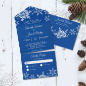 Elegant Snowflakes Deep Blue Winter Weddenschap All In One Uitnodiging