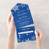 Elegant Snowflakes Deep Blue Winter Weddenschap All In One Uitnodiging (Afscheurbaar)