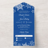 Elegant Snowflakes Deep Blue Winter Weddenschap All In One Uitnodiging (Binnen)