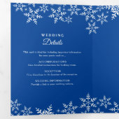 Elegant Snowflakes Deep Blue Winter Weddenschap Drieluik Uitnodiging (Binnenzijde eerst)