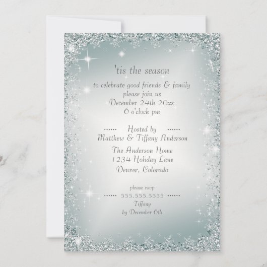 Elegant Snowflakes Dusty Blauwgroen Mist Holiday P Kaart (Achterkant)