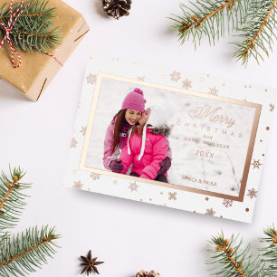 Elegant Snowflakes Foto Lijst Kerstmis Roos Gold Folie Feestdagenkaart