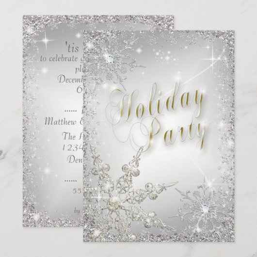 Elegant Snowflakes Gold Frost Holiday Kaart (Voorkant / Achterkant)