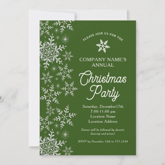 Elegant Snowflakes Green Company Kerstparty Kaart (Voorkant)