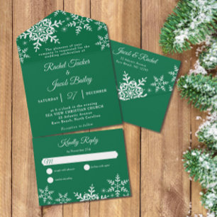 Elegant Snowflakes Green Kerstwinter Weduwen All In One Uitnodiging