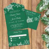 Elegant Snowflakes Green Kerstwinter Weduwen All In One Uitnodiging