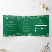 Elegant Snowflakes Green Kerstwinter Weduwen Drieluik Uitnodiging (Binnen)