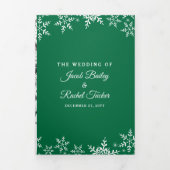 Elegant Snowflakes Green Kerstwinter Weduwen Drieluik Uitnodiging (Cover)
