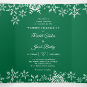Elegant Snowflakes Green Kerstwinter Weduwen Drieluik Uitnodiging (Binnenkant midden)