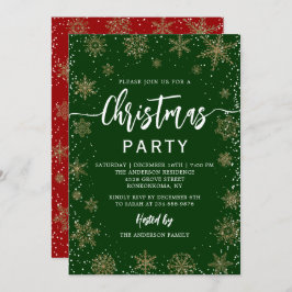 Elegant Snowflakes Green Red Kerstparty Kaart