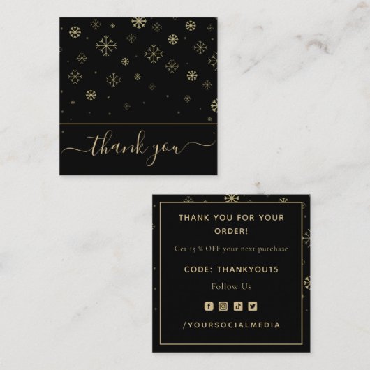 Elegant Snowflakes Hartelijk dank voor Modern Blac Vierkante Visitekaartje (Voorkant / Achterkant)
